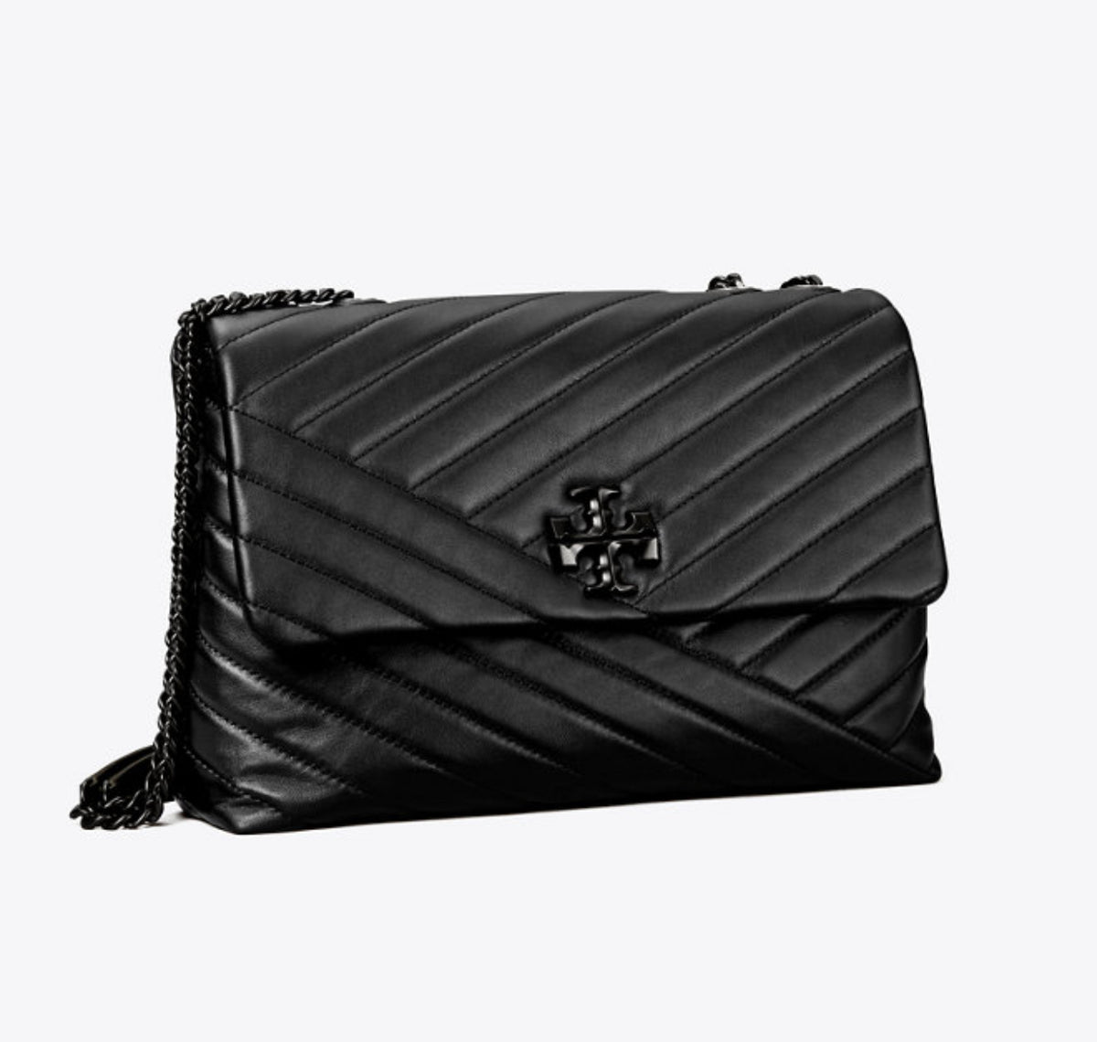 TORY BURCH KIRA CHEVRON CONVERTIBLE BLACK MATTE