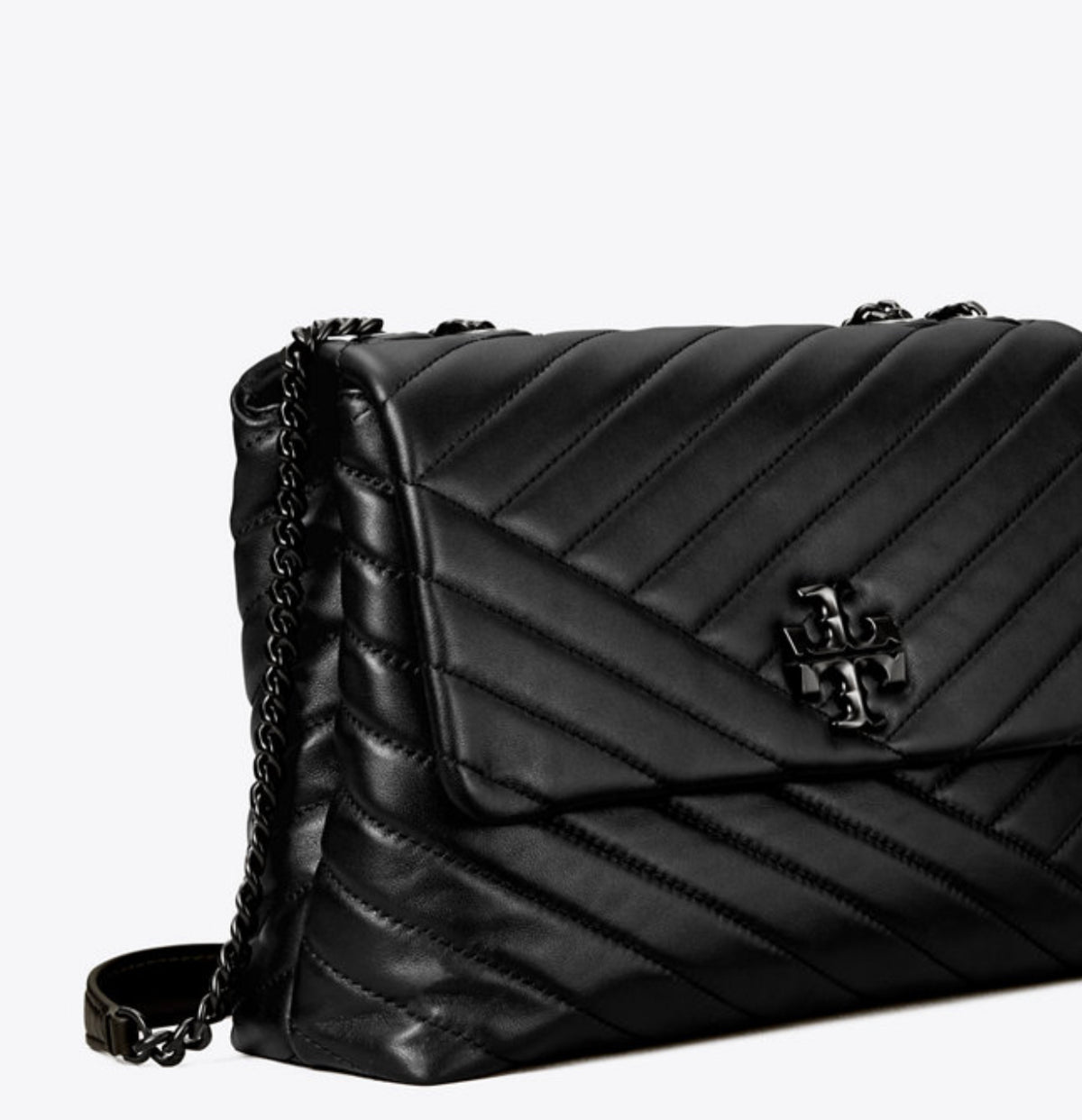 TORY BURCH KIRA CHEVRON CONVERTIBLE BLACK MATTE