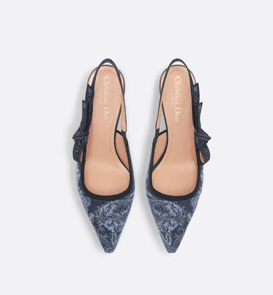 DIOR slingback pump blue embroidered denim with Toile De Jouy