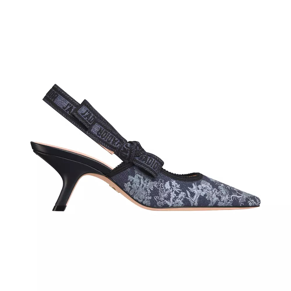 DIOR slingback pump blue embroidered denim with Toile De Jouy