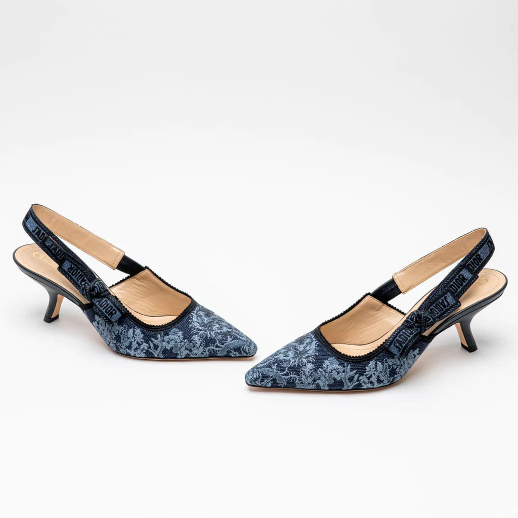 DIOR slingback pump blue embroidered denim with Toile De Jouy