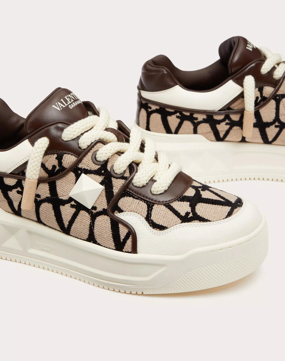 VALENTINO ONE STUD JACQUARD SNEAKERS