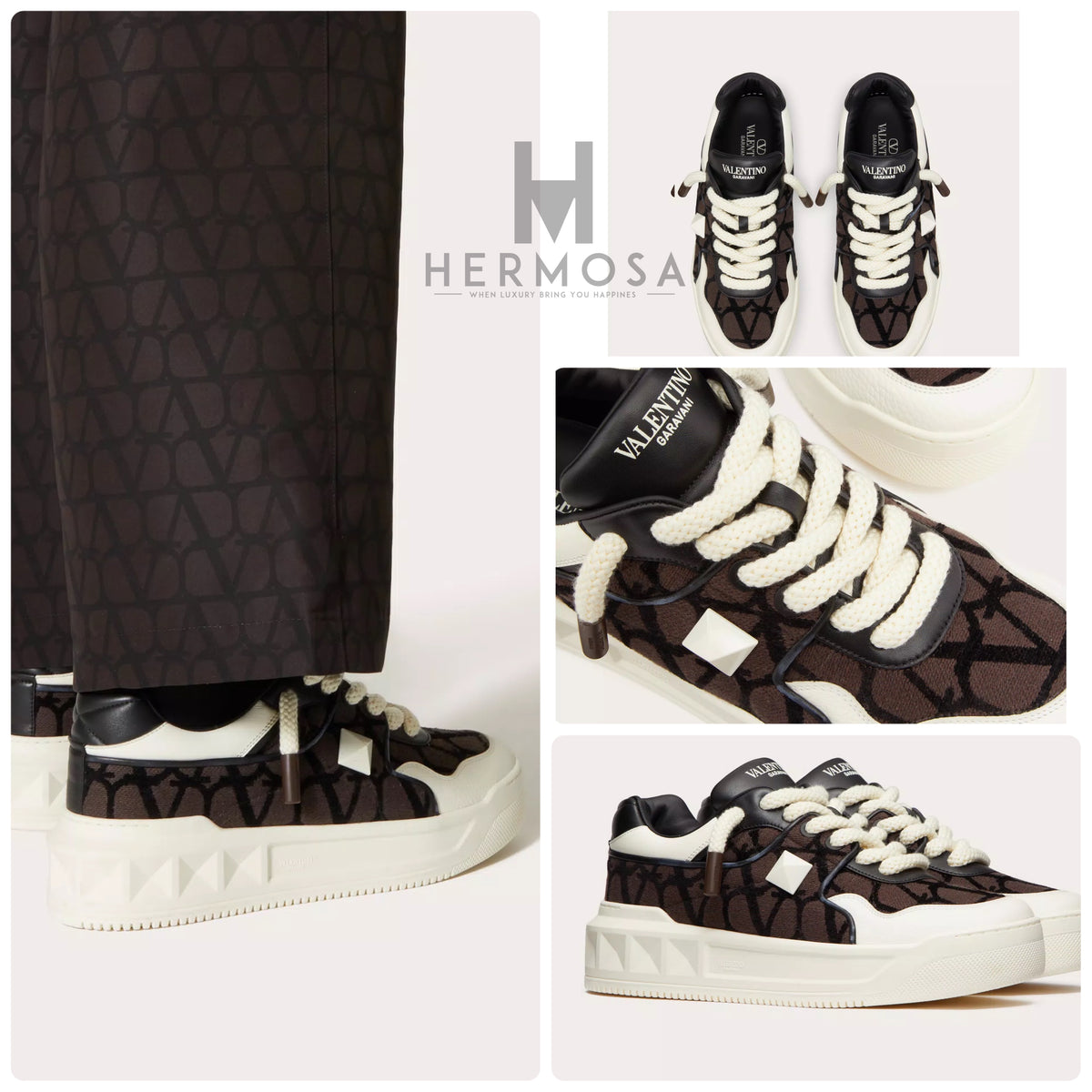 VALENTINO ONE STUD JACQUARD SNEAKERS