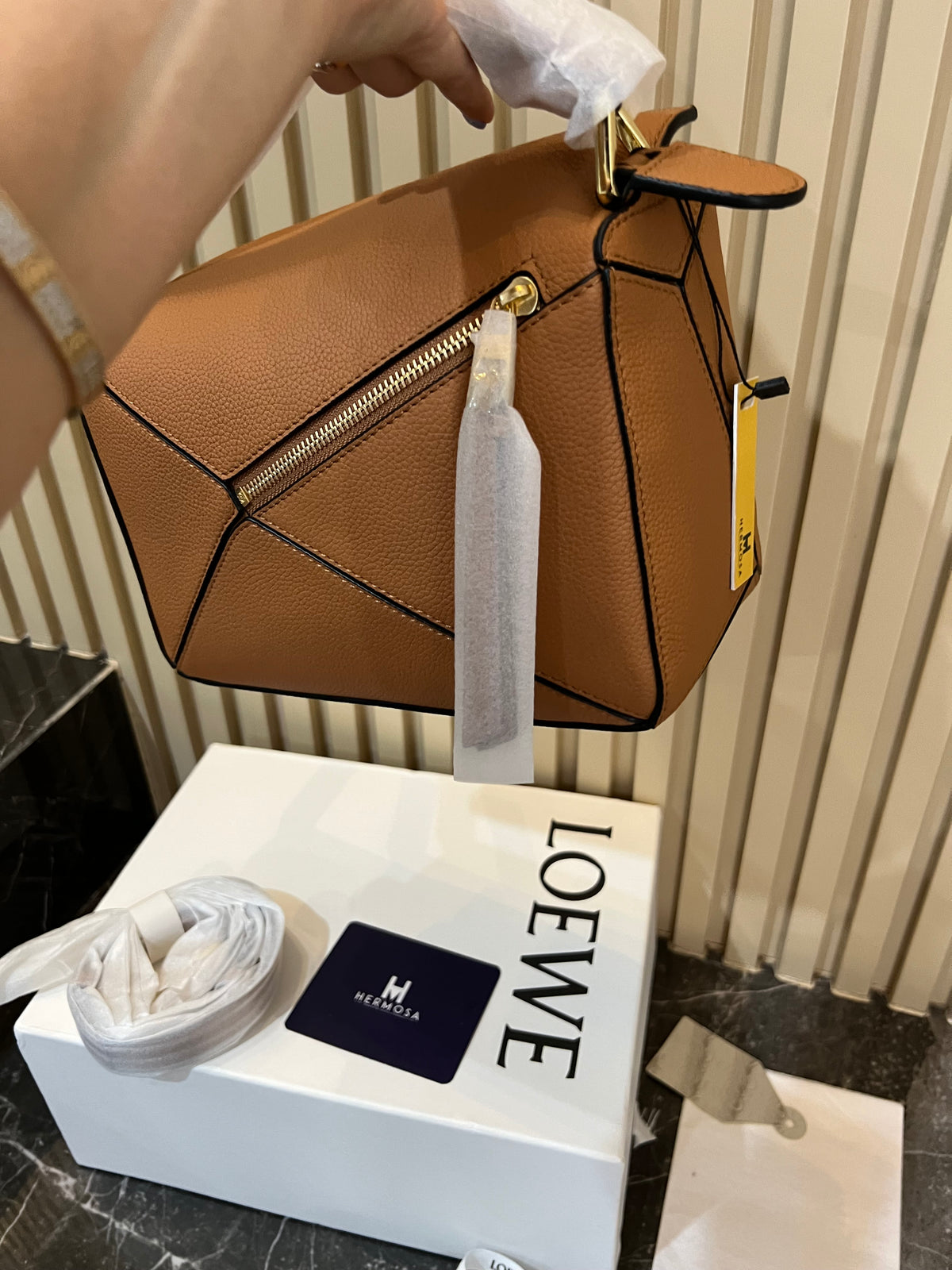 LOEWE PUZZLE SMALL GRAINED LEATHER LIGHT CARAMEL