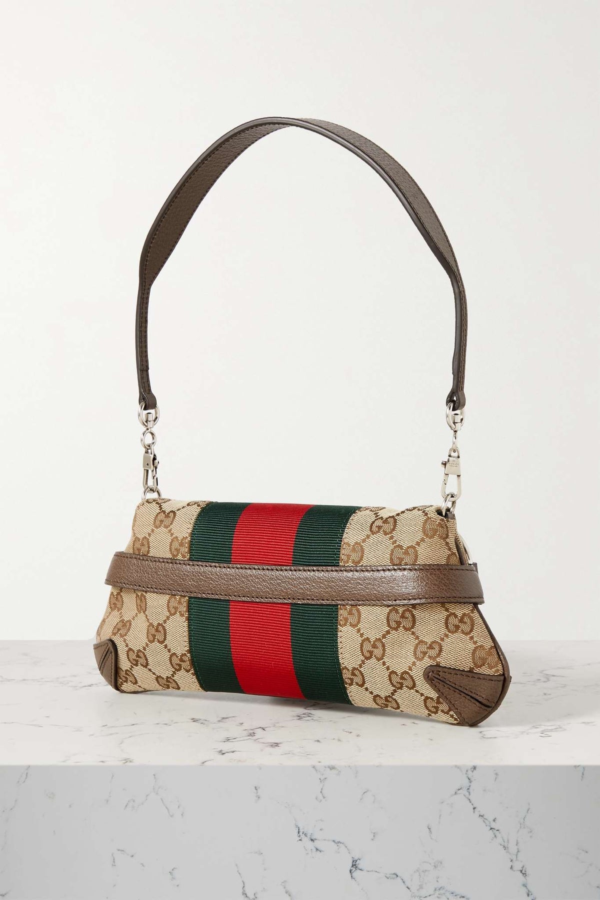 GUCCI Horsebit-embellished webbing-trimmed canvas-jacquard shoulder bag