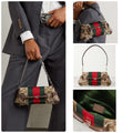 GUCCI Horsebit-embellished webbing-trimmed canvas-jacquard shoulder bag