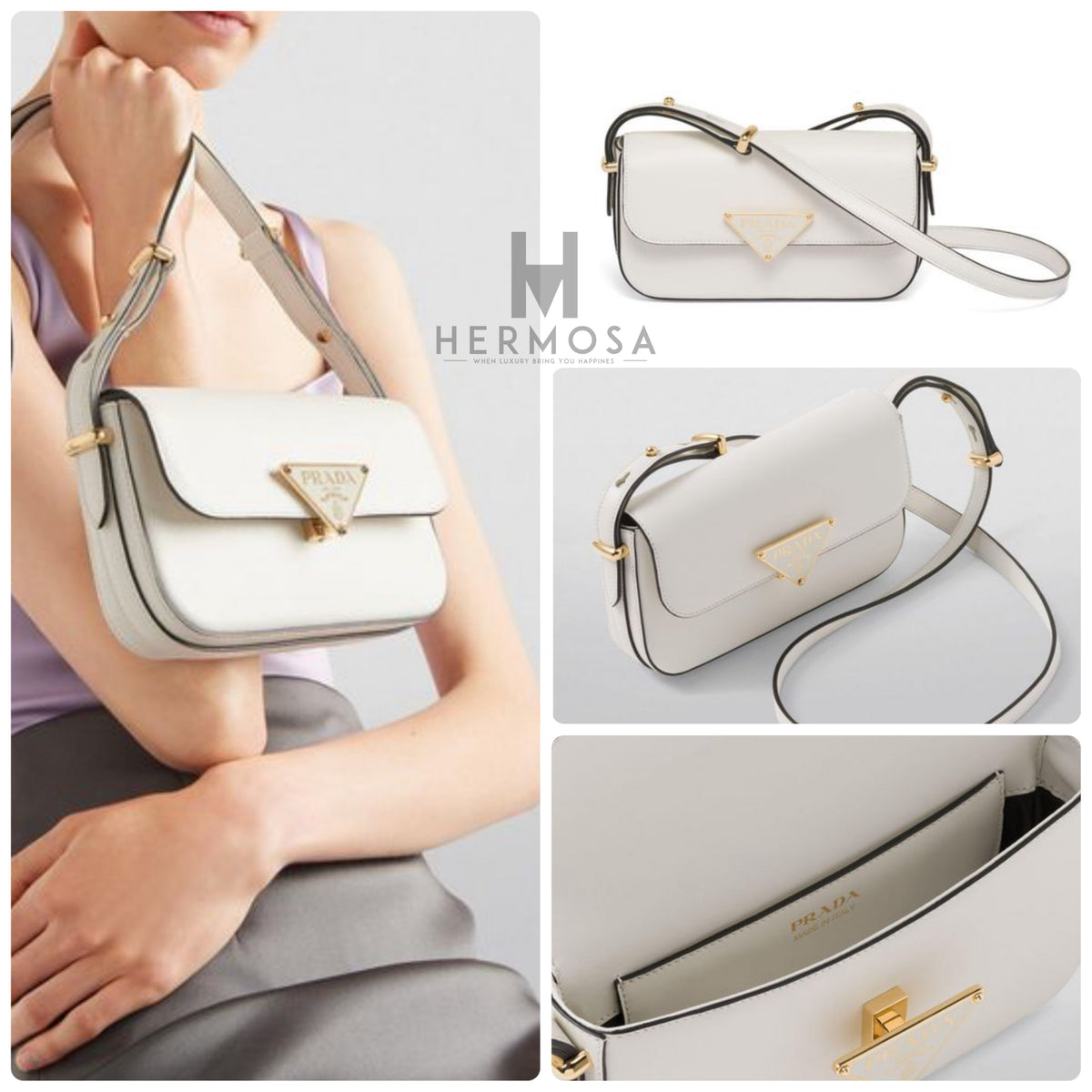 PRADA LEATHER EMBLEME SHOULDER BAG CNY SALE