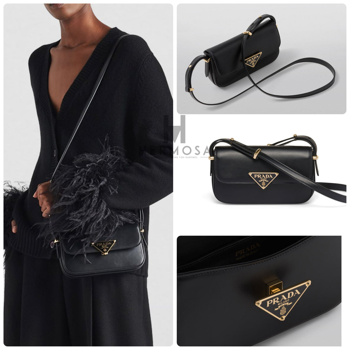 PRADA LEATHER EMBLEME SHOULDER BAG CNY SALE