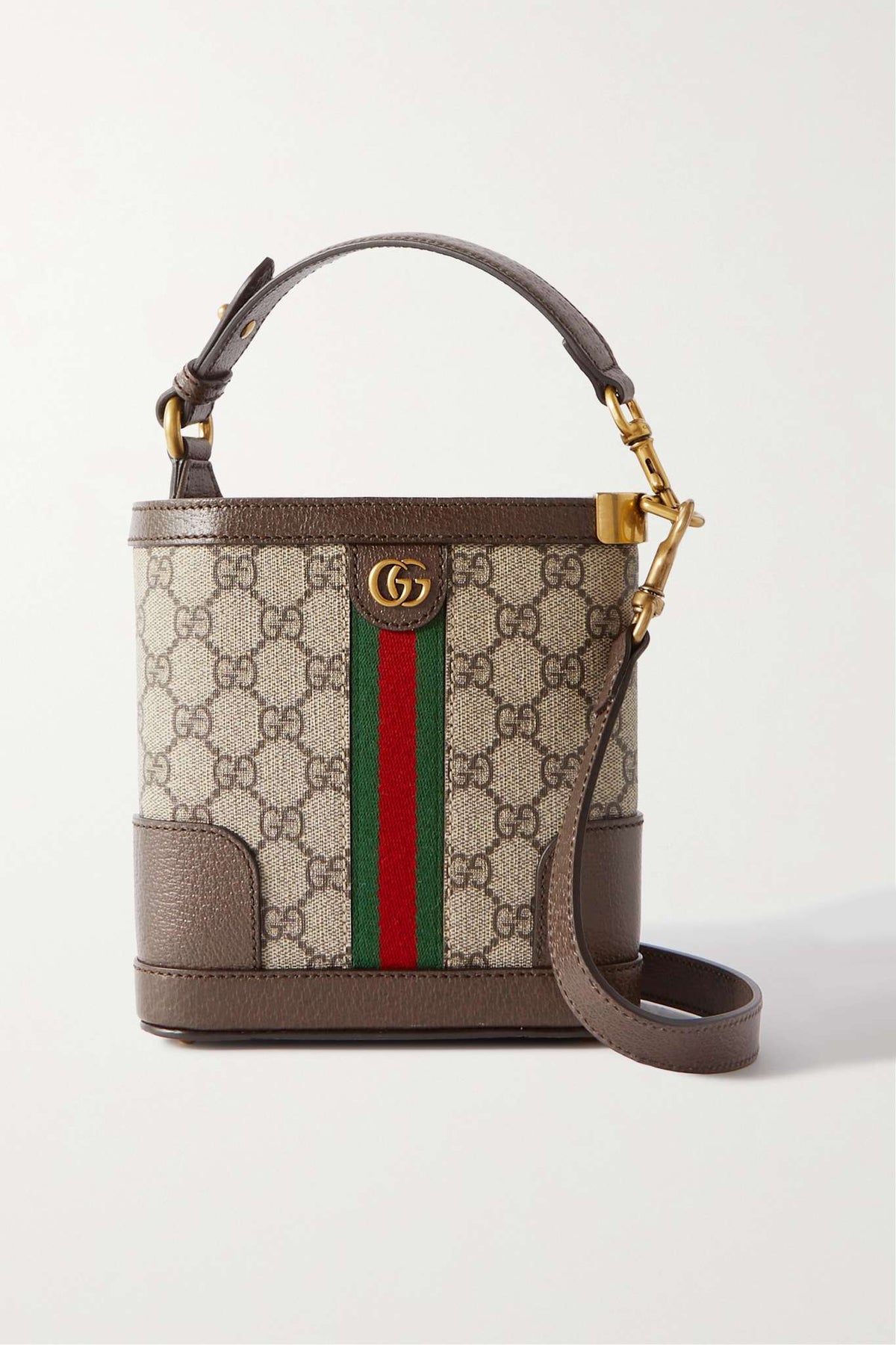 GUCCI OPHIDIA LEATHER TRIMMED BUCKET BAG