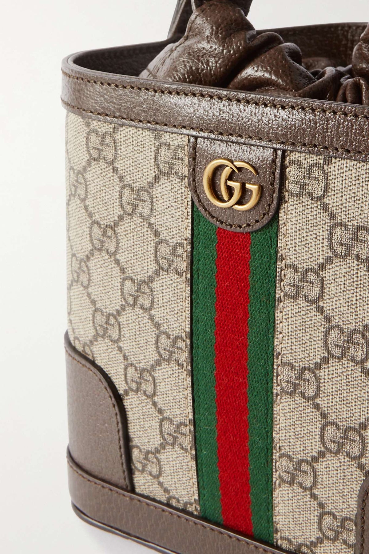 GUCCI OPHIDIA LEATHER TRIMMED BUCKET BAG