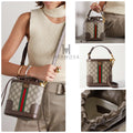 GUCCI OPHIDIA LEATHER TRIMMED BUCKET BAG