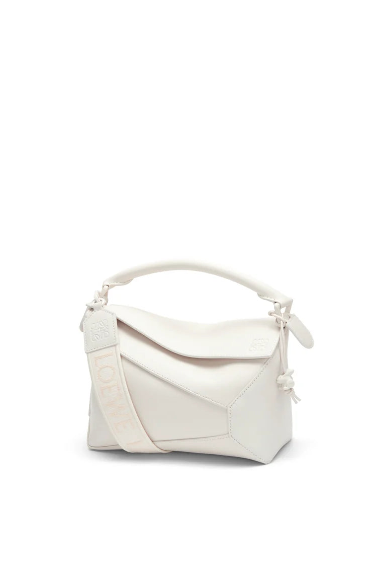 LOEWE PUZZLE SMALL SATIN CALFSKIN WHITE GLAZE