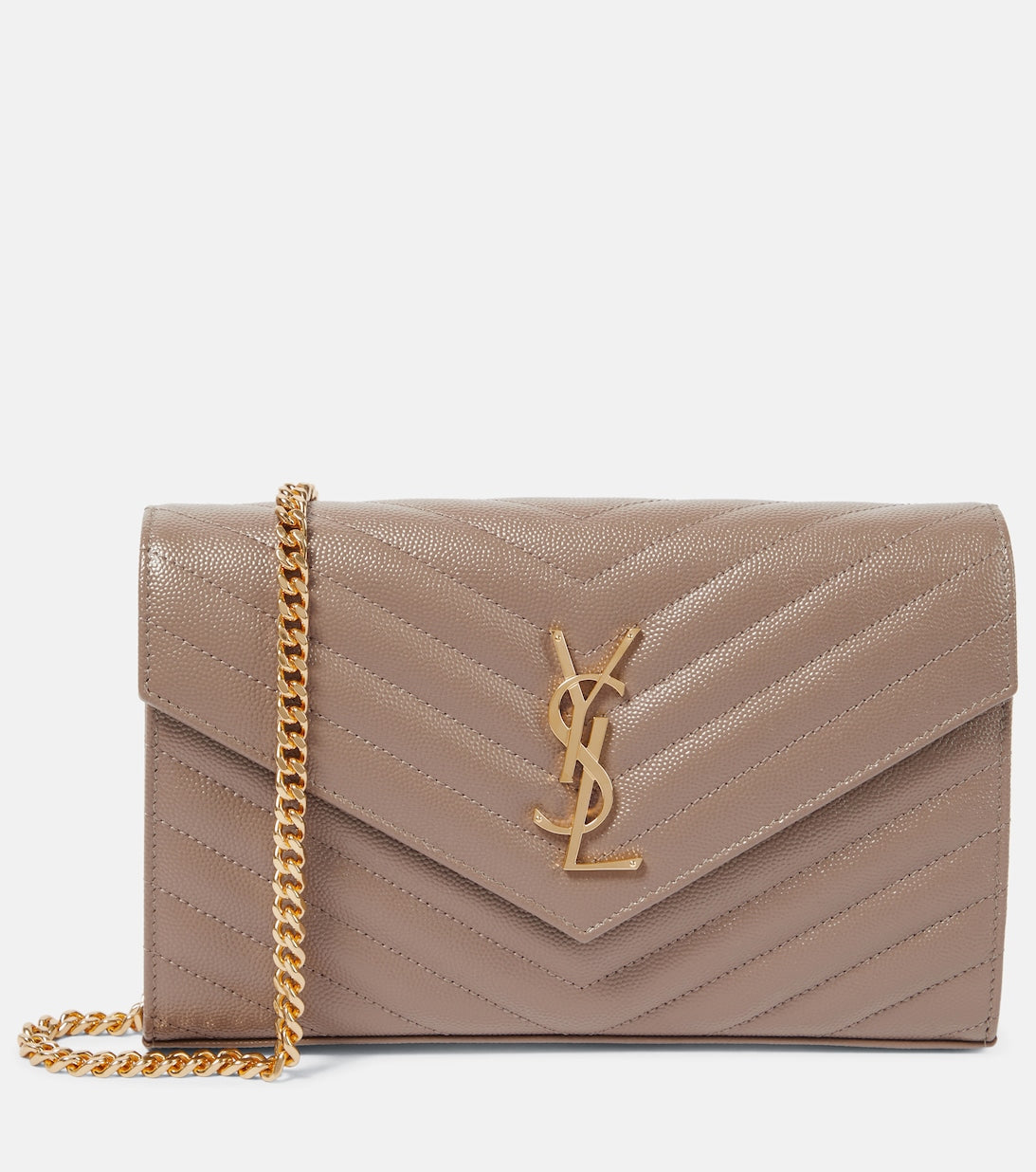 SAINT LAURENT Cassandre matelassé leather wallet on chain taupe 22 cm