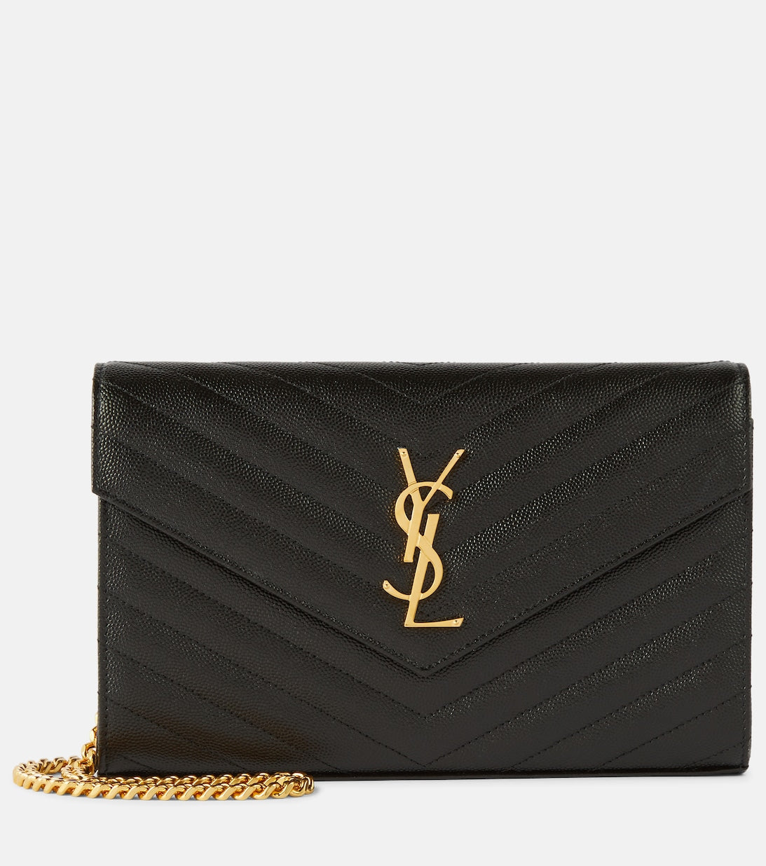 SAINT LAURENT Cassandre matelassé leather wallet on chain Black 22cm