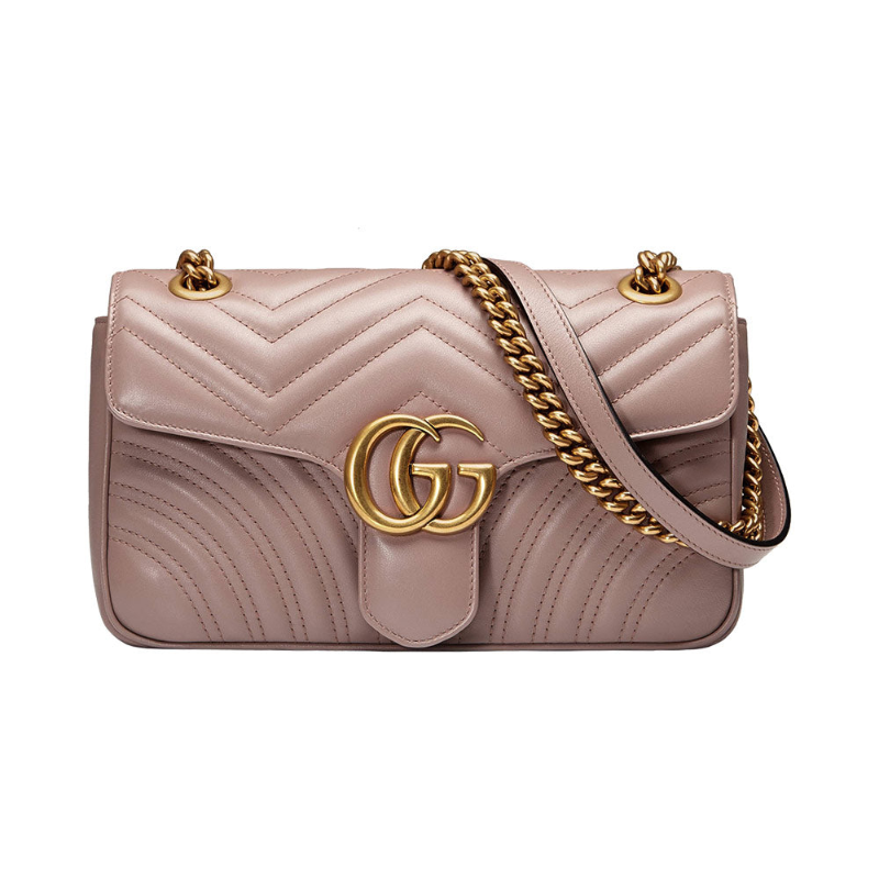 GUCCI MARMONT SMALL QUILTED LEATHER SHOULDER BAG NUDE