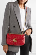 GUCCI MARMONT SMALL QUILTED LEATHER SHOULDER BAG RED