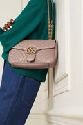 GUCCI MARMONT SMALL QUILTED LEATHER SHOULDER BAG NUDE
