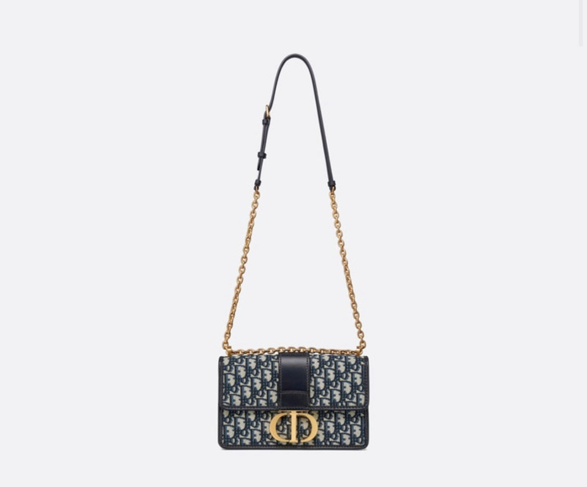 DIOR 30 MONTAIGNE CHAIN BAG BLUE DIOR OBLIQUE JACQUARD