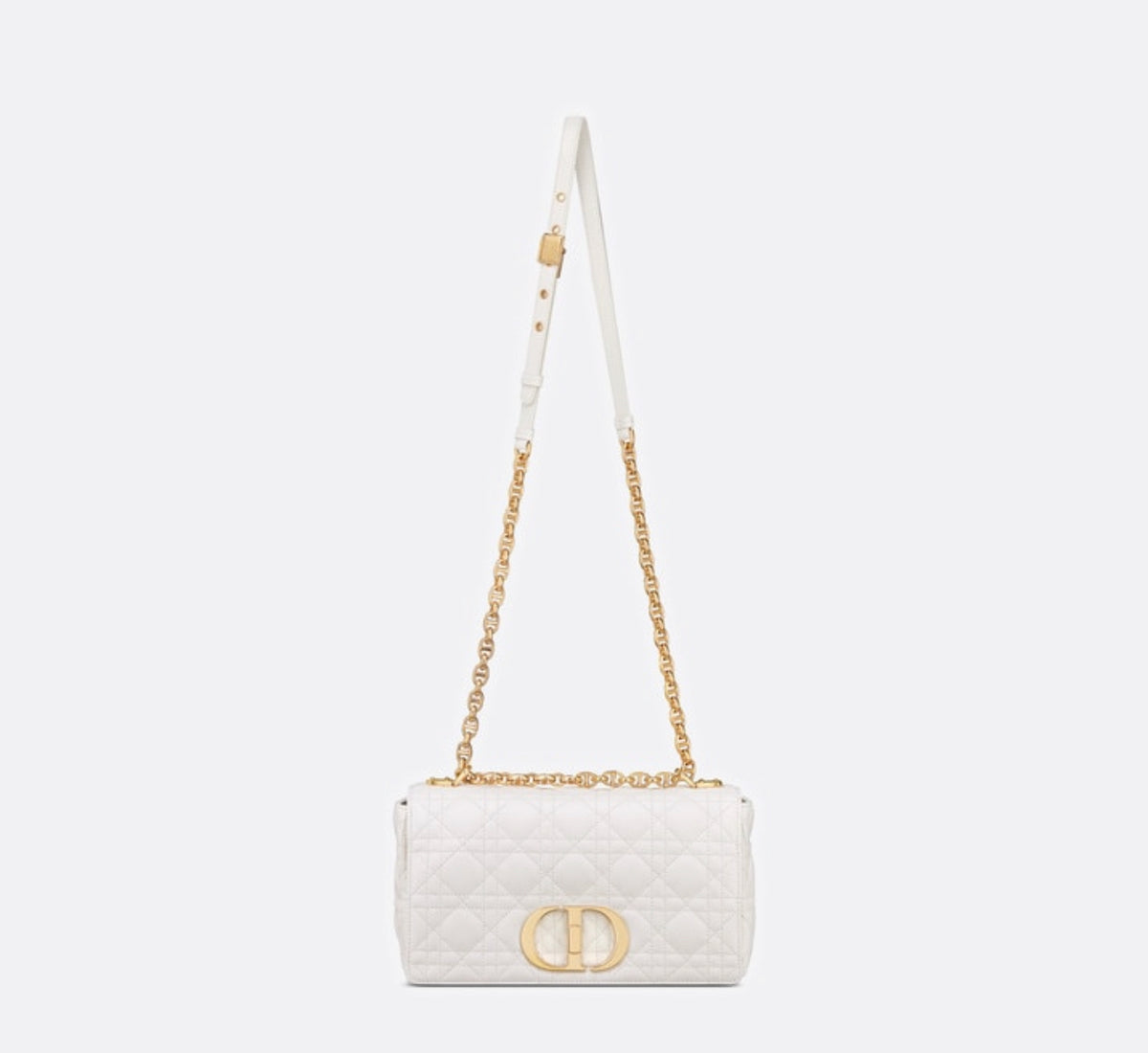 DIOR CARO MEDIUM IVORY SUPPLE CANNAGE CALFSKIN