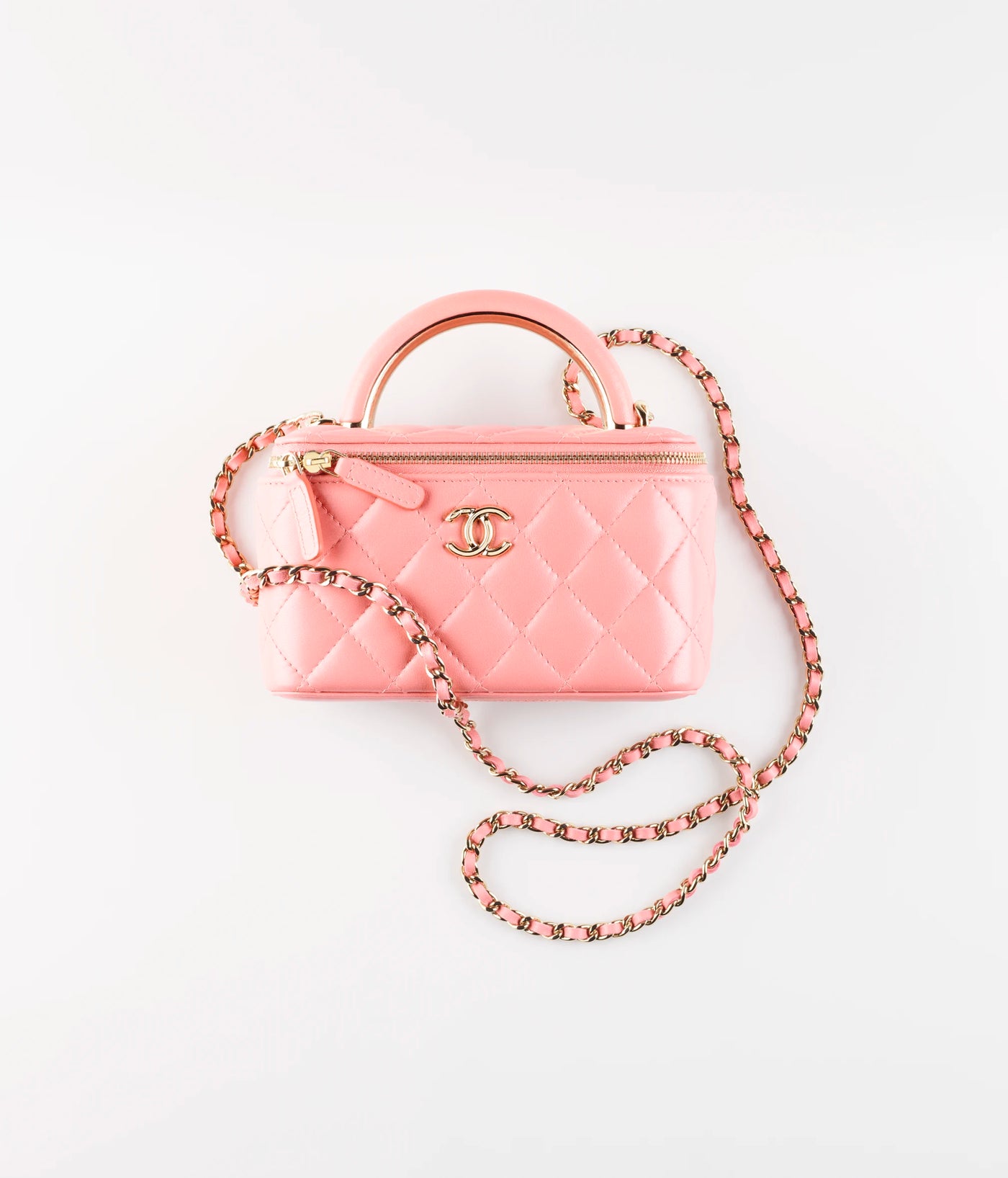 CHANEL Lambskin Resin Quilted Vanity Case With Chain Fuchsia 1303110