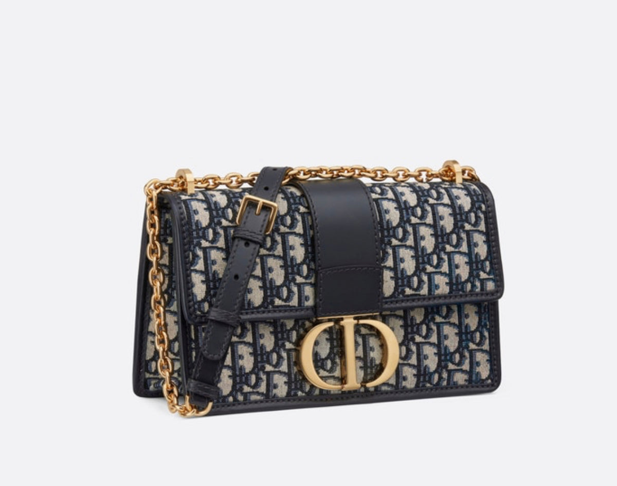 DIOR 30 MONTAIGNE CHAIN BAG BLUE DIOR OBLIQUE JACQUARD