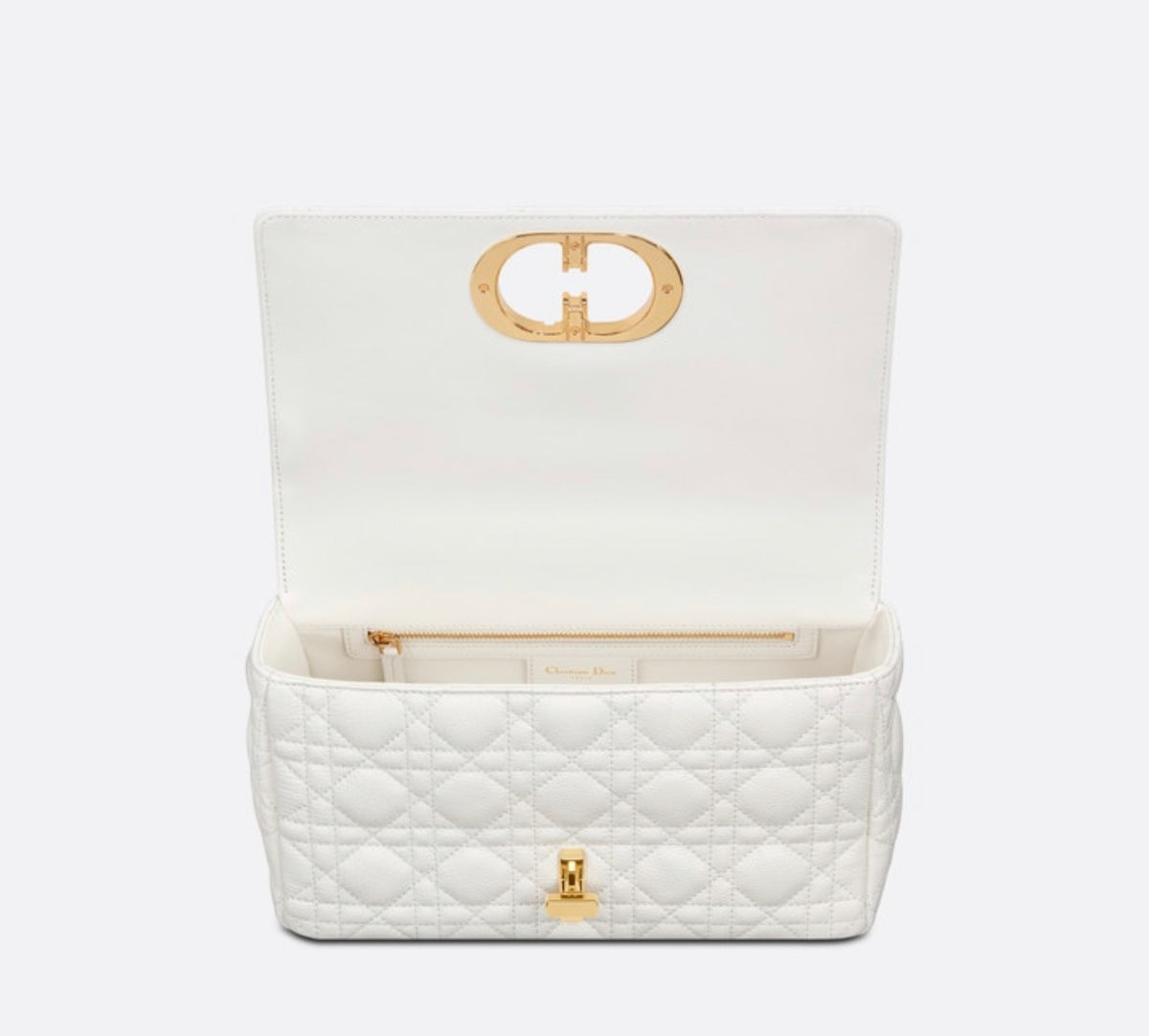 DIOR CARO MEDIUM IVORY SUPPLE CANNAGE CALFSKIN