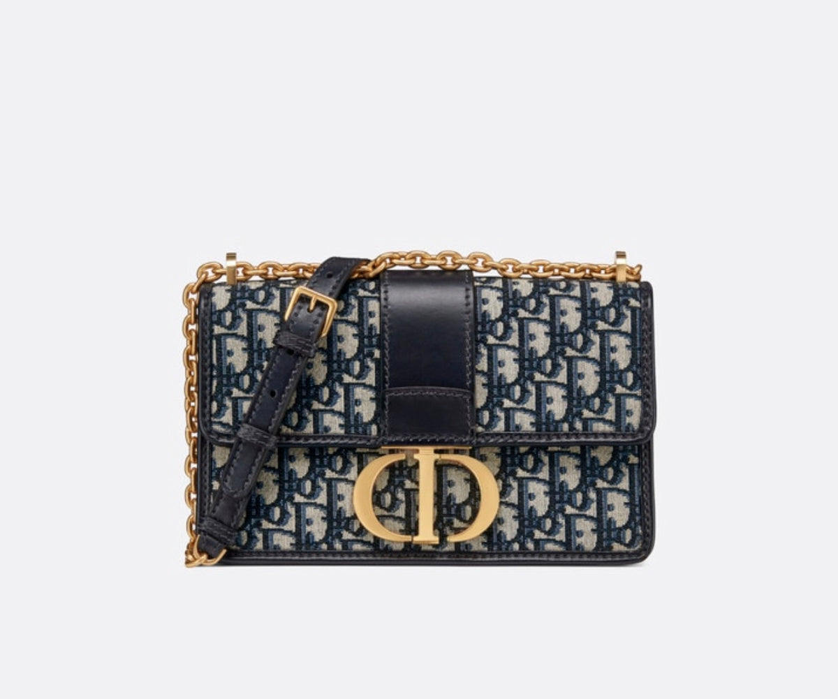 DIOR 30 MONTAIGNE CHAIN BAG BLUE DIOR OBLIQUE JACQUARD