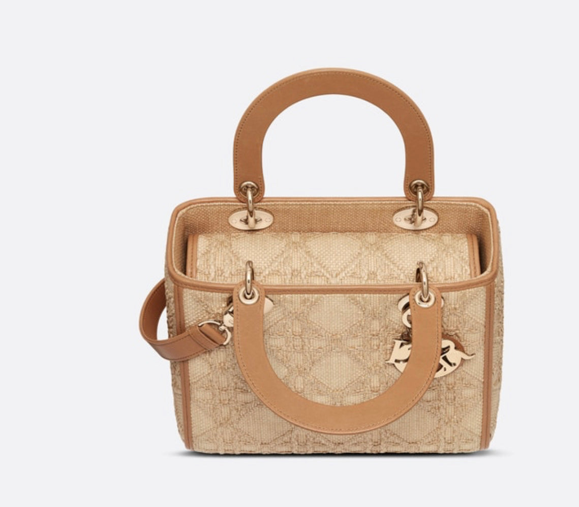 LADY DIOR MEDIUM NATURAL CANNAGE RAFFIA